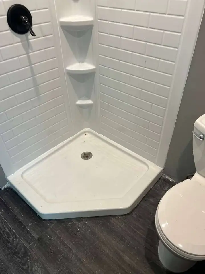 Finished subway tile shower stall